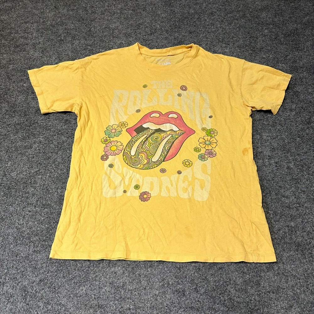 American Eagle T-Shirt Womens Size XS Yellow Rolling Stones Graphic Band Tee